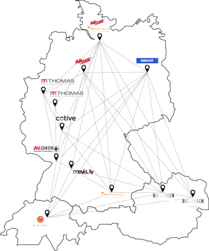 Standorte der Mitgliedsunternehmen des av.netzwerk e.V. in Deutschland, Österreich und der Schweiz